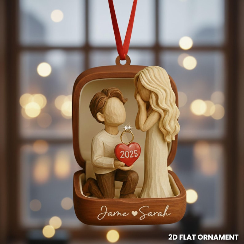 Personalized Couple Marriage Proposal 2D Flat Ornament,Engagement Gift For Couples, Custom She Said Yes Acrylic Ornament,Engagement Ornament