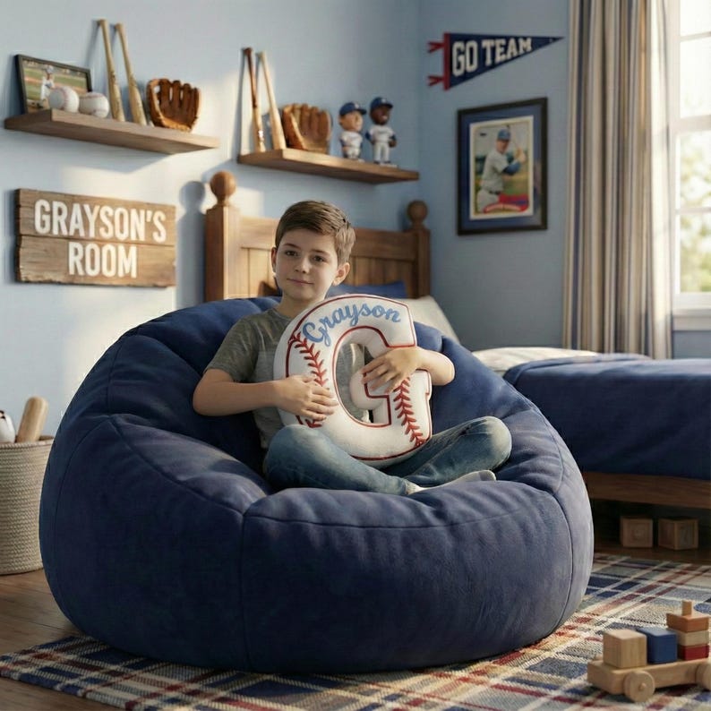 Personalized Baseball Pillow: Custom Letter Shaped Sports Kids Room Decor