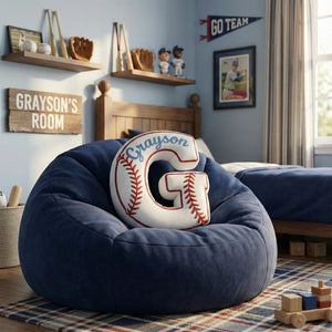 Personalized Baseball Pillow: Custom Letter Shaped Sports Kids Room Decor