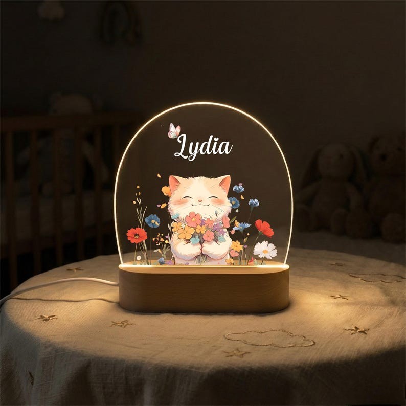 Personalised Name Night Light for Girl, Bunny Flowers Night Lamp, Kids Night Light Gift, LED Lamp for Baby Girl Bedroom, Kids Nursery Decor