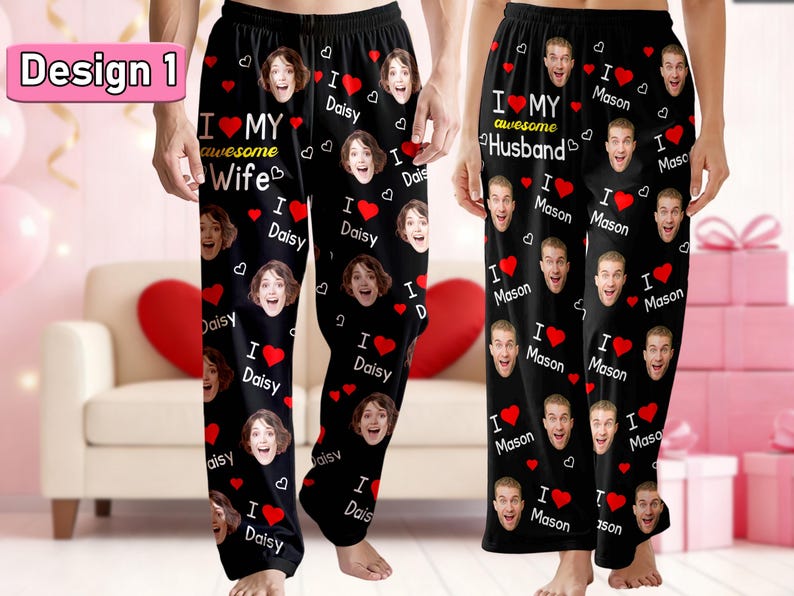 Custom Photo Pajama Pants: Personalized couple faces, Valentine's Day Gifts