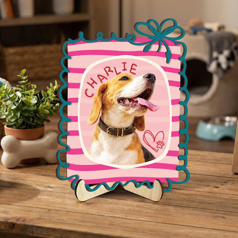Personalized Dog Photo Desk Plaque, Custom Pet Portrait Wooden Sign with Name, Cute Pet Keepsake Gift for Dog Lovers, Gift For Pet Loss