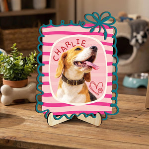 Personalized Dog Photo Desk Plaque, Custom Pet Portrait Wooden Sign with Name, Cute Pet Keepsake Gift for Dog Lovers, Gift For Pet Loss