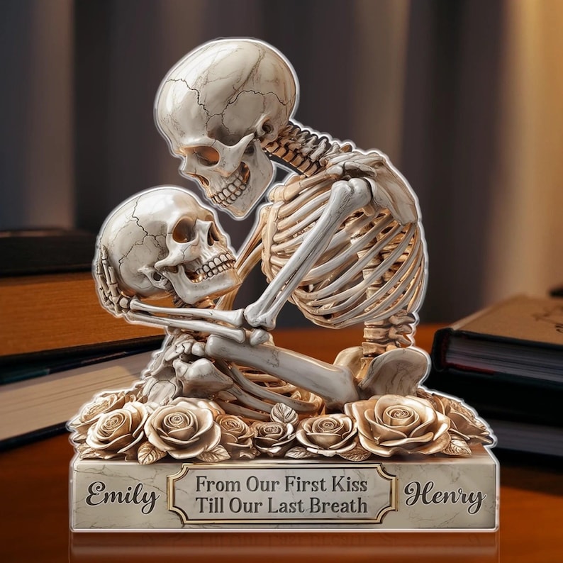 Personalized Skeleton Couple Acrylic Plaque Gothic Romantic Gift