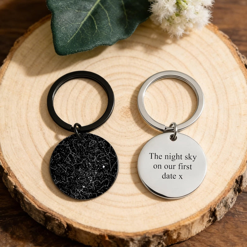 Custom Star Map Keychain,Engraved Night Sky Keyring,Personalized Valentine's Day Gifts,Star Map By Date,Anniversary Gift For Him Her