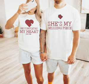 Couple Valentine Shirt, Matching Puzzle Heart Tshirt, Valentines Couples Gift, Funny Valentine Tees, Valentines Day Gift