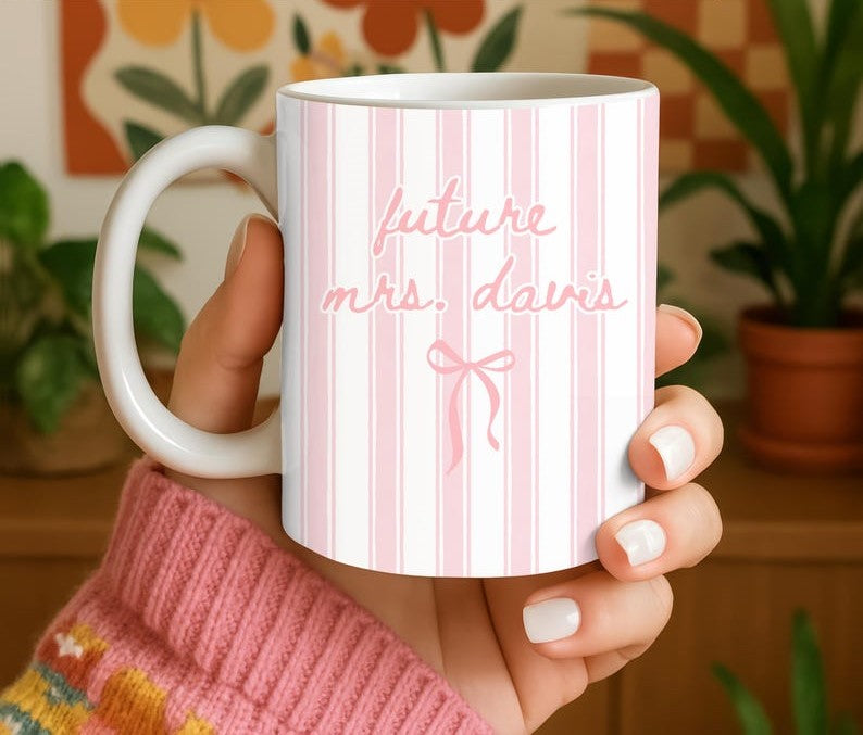 Personalized Future Mrs. Mug Engaged Mug, Bride to Be Gift, Stripped Custom Coffee Mug, Bridal Shower Gift, Engagement Gift Mug, Bride Mug