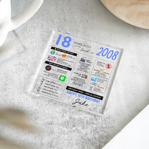 Personalised 18th Birthday Acrylic Plaque Fun Facts Born in 2008 Birthday Gift for Her/Him
