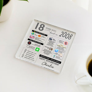 Personalised 18th Birthday Acrylic Plaque Fun Facts Born in 2008 Birthday Gift for Her/Him