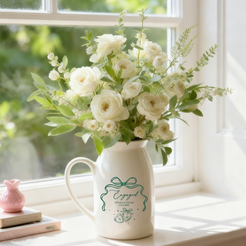 Personalized Engaged Flower Vase, Custom Ceramic Flower Vase, New Engaged Couple Gift, Engagement Gift For Couple, Bridal Shower Gift