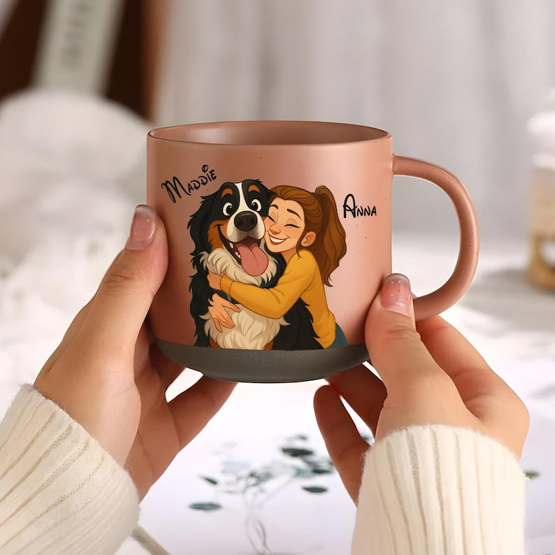 Custom Couple Portrait With Pet, Cat Portrait, Dog Portrait, Pet Memorial Art, Gift for Her, Custom Mug for Couple, Anniversary Gift for him