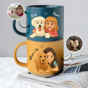 Custom Couple Portrait With Pet, Cat Portrait, Dog Portrait, Pet Memorial Art, Gift for Her, Custom Mug for Couple, Anniversary Gift for him