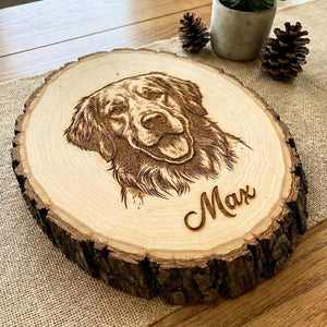 Pet Memorial Plaque - Personalized Dog photo engraved live edge wood slab Custom Pet Tribute