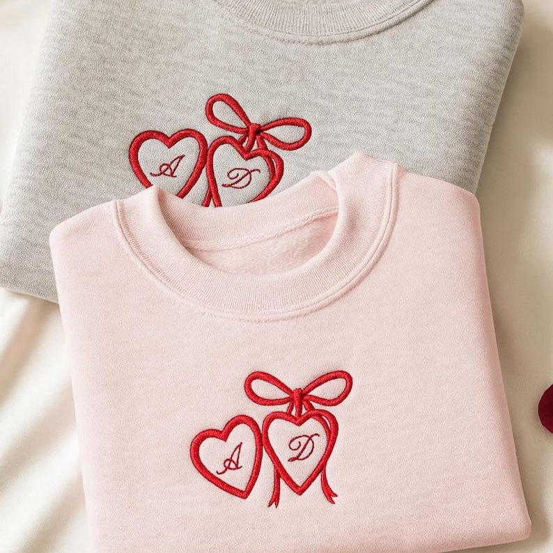 Custom Embroidered Coquette Valentine Sweatshirt, Personalized Bridal Shower Gift, Valentine's Day Matching Shirts for couples