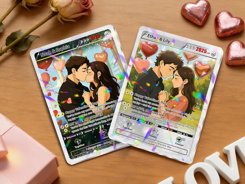 Personalized Pokemon Valentine s Day Card, Custom Anime Photo Card, Valentine Gift, Game Couple Card, Gift for Game Couples,Gift for Him/Her