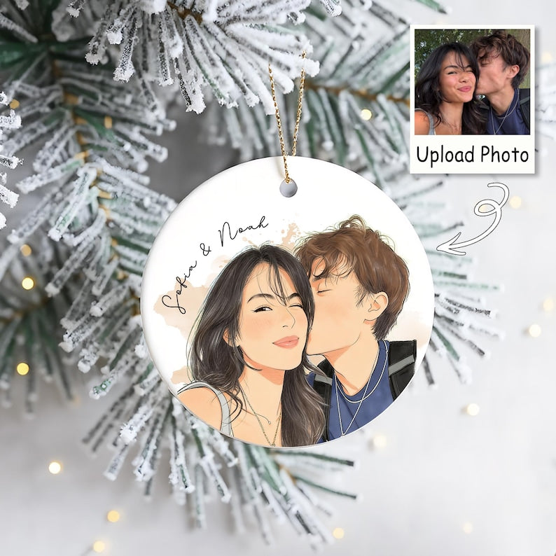 Personalized Watercolor Photo Couple Ornament,Engagement Couples Bauble,Family Portrait Ornament,Bestie Gift,Valentines Day Gifts For Her