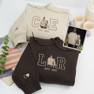 Personalized Sweatshirt Embroidered Custom Couple Photo with Initials Design Perfect Gift for Lovers