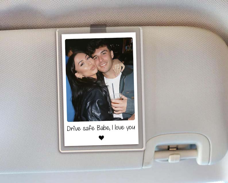 Custom Couple Photo Car Visor Clip, Drive Safe I Love You Sun Visor, Valentines Day Gift For Him, Personalized Gifts for Boyfriend Husband