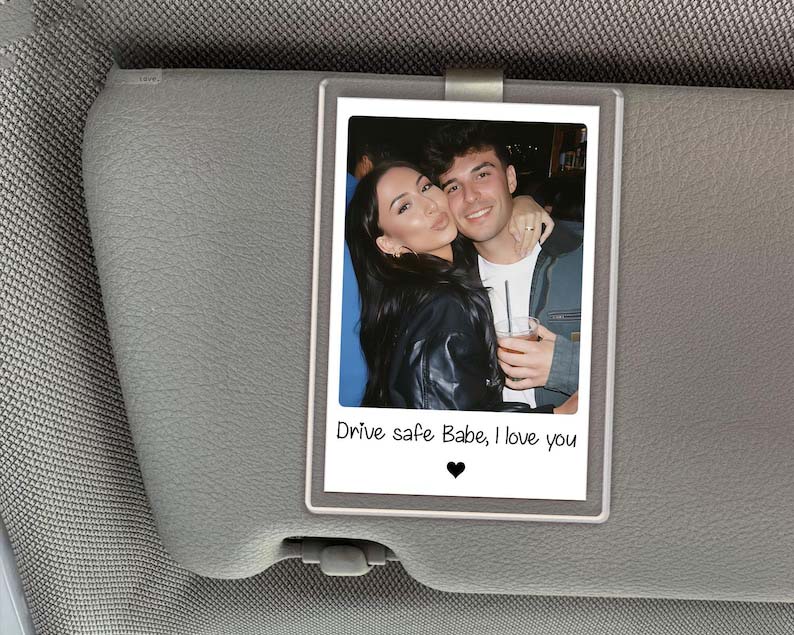 Custom Couple Photo Car Visor Clip, Drive Safe I Love You Sun Visor, Valentines Day Gift For Him, Personalized Gifts for Boyfriend Husband