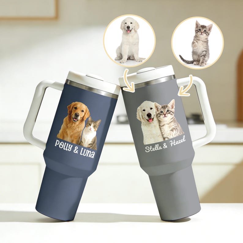 Custom Photo Travel Tumbler With Straw, Personalized Family Portrait Thermos Cup, Cup Keepsake Gifts for Mom/Dad/Friends