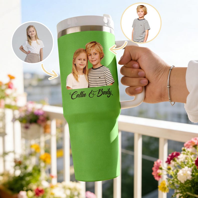 Custom Photo Travel Tumbler With Straw, Personalized Family Portrait Thermos Cup, Cup Keepsake Gifts for Mom/Dad/Friends