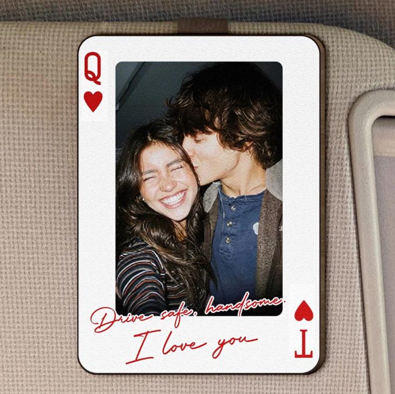 King & Queen Custom Couples Photo Drive Safe I Love You Personalized Wooden Photo Car Visor Clip, Valentine's Day Gift For Him, Boyfriend