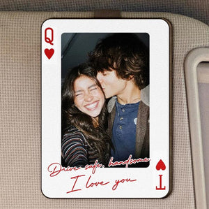 King & Queen Custom Couples Photo Drive Safe I Love You Personalized Wooden Photo Car Visor Clip, Valentine's Day Gift For Him, Boyfriend