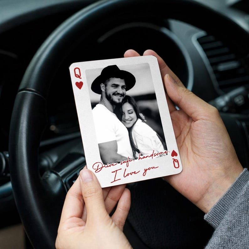 King & Queen Custom Couples Photo Drive Safe I Love You Personalized Wooden Photo Car Visor Clip, Valentine's Day Gift For Him, Boyfriend