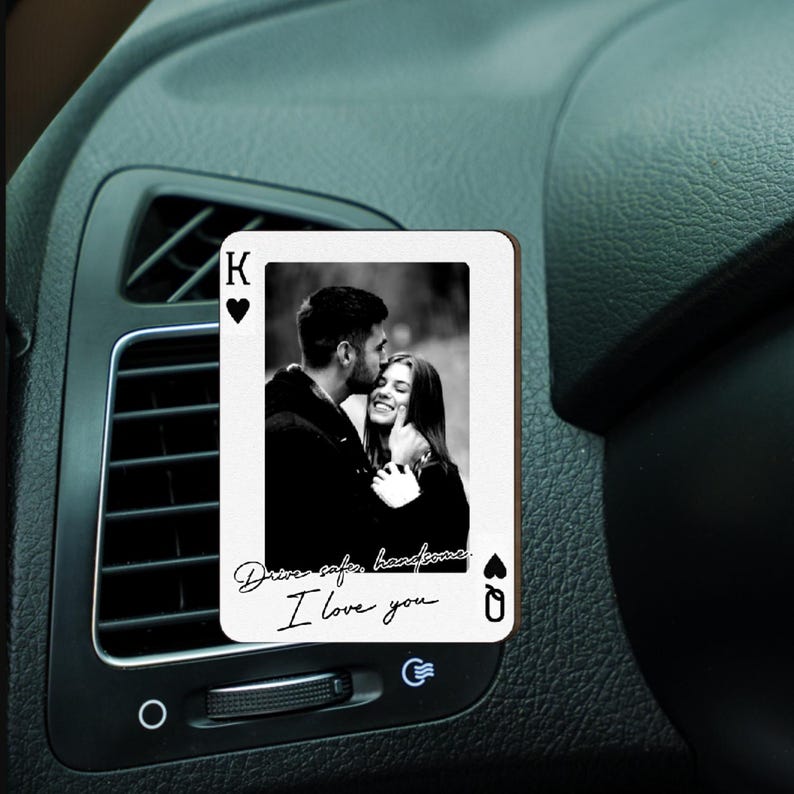 King & Queen Custom Couples Photo Drive Safe I Love You Personalized Wooden Photo Car Visor Clip, Valentine's Day Gift For Him, Boyfriend