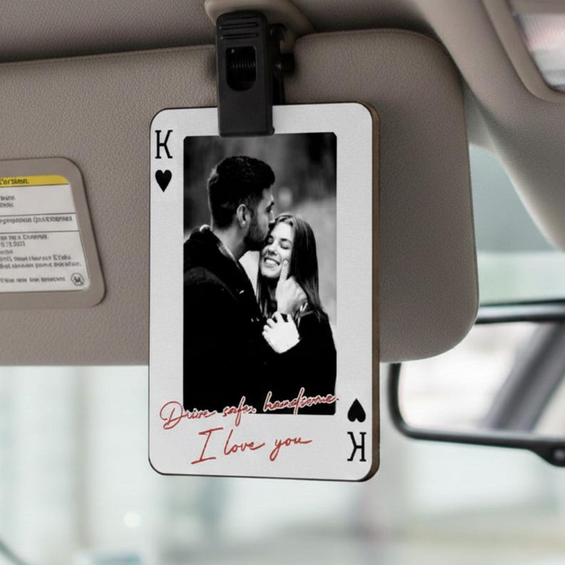 King & Queen Custom Couples Photo Drive Safe I Love You Personalized Wooden Photo Car Visor Clip, Valentine's Day Gift For Him, Boyfriend