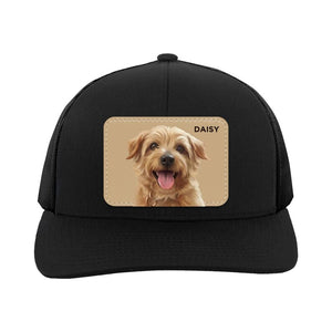 Custom Pet Portrait Trucker Hat: Personalized Leather Patch Cap, Gift for Dog Moms & Dads