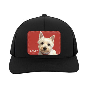 Custom Pet Portrait Trucker Hat: Personalized Leather Patch Cap, Gift for Dog Moms & Dads
