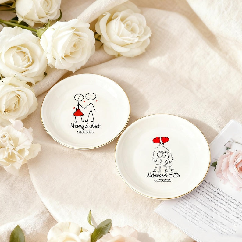 Personalized Ring Dish for Couple, Custom Engagement Jewelry Tray, Wedding Gift for Couple, Bride Gift, Anniversary Gift, Valentine's Day Gift