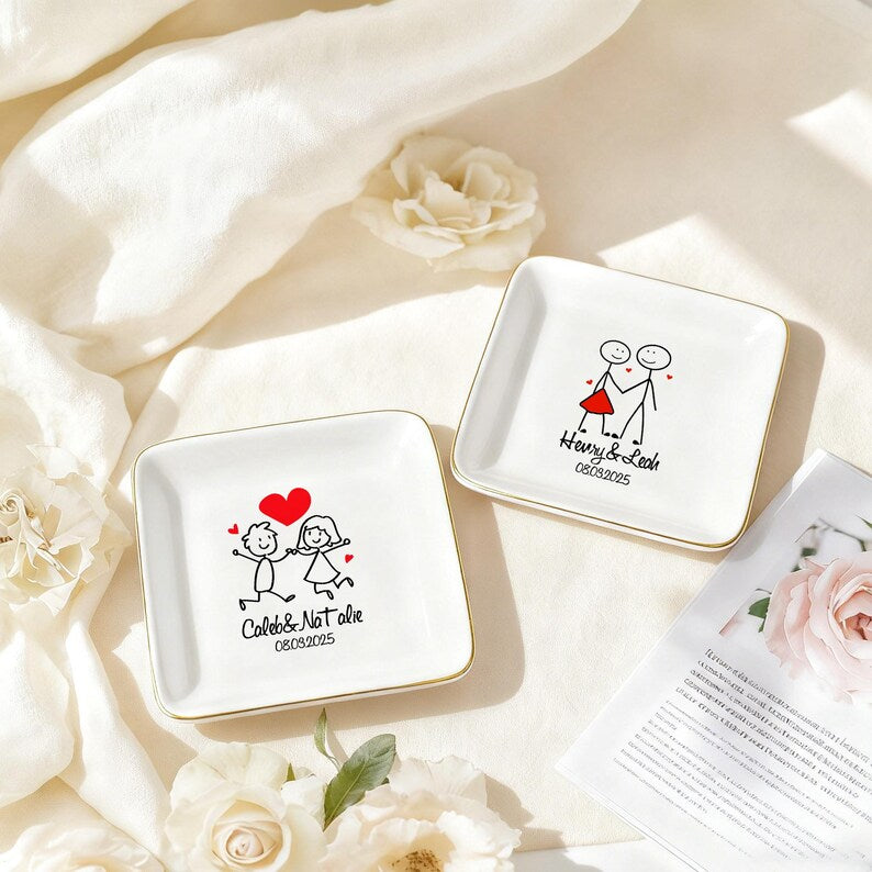 Personalized Ring Dish for Couple, Custom Engagement Jewelry Tray, Wedding Gift for Couple, Bride Gift, Anniversary Gift, Valentine's Day Gift