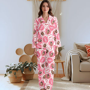 Custom Face Pajamas Long and Short Set, Funny Couple PJs with Photo, Personalized Pajamas Pants, Matching PJs Family & Couple Gift