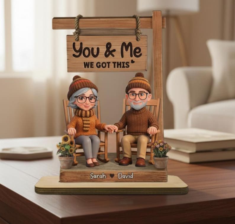 Personalized Old Couple Sitting On Rocking Chair You & Me We Got This Wooden Plaque, Valentine's Day Gift For Him Her, Anniversary Keepsake