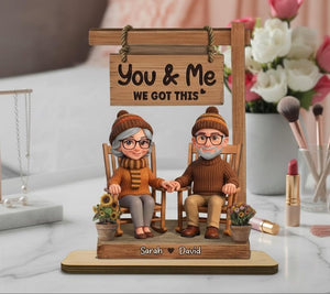 Personalized Old Couple Sitting On Rocking Chair You & Me We Got This Wooden Plaque, Valentine's Day Gift For Him Her, Anniversary Keepsake
