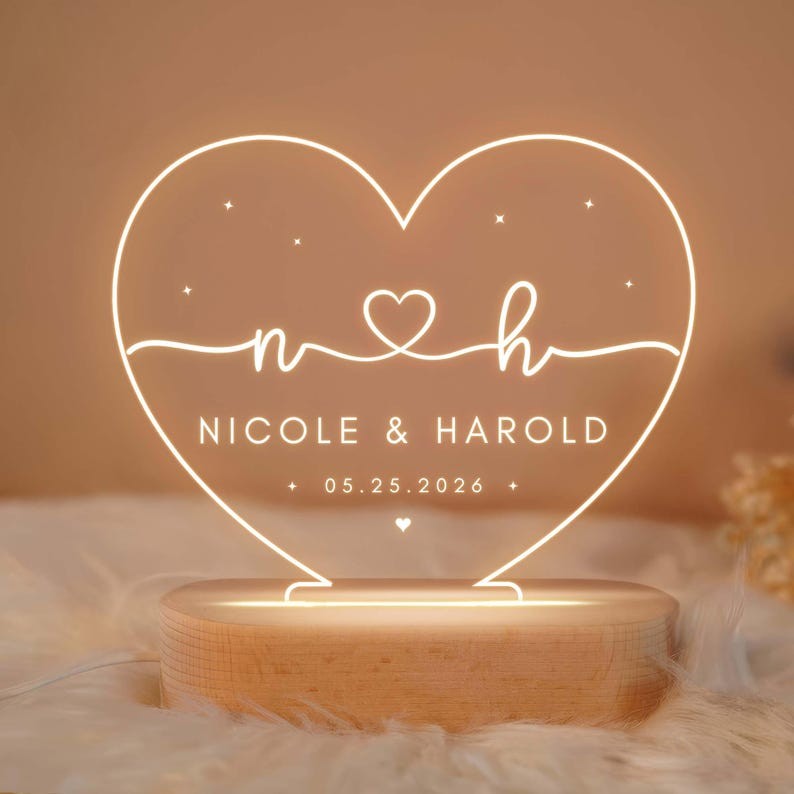 Custom Night Light as Valentines Day Gift, Engagement Gifts, Anniversary Gifts, Romantic Gift for Couple, Custom Couple Name Night Light