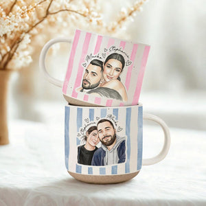 Personalized Watercolor Photo Couple Pottery Mug, Portrait Mug for Anniversary, Sentimental Gift For Couple Bestie Family, Valentine Gift