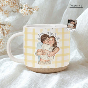 Personalized Watercolor Photo Couple Pottery Mug, Portrait Mug for Anniversary, Sentimental Gift For Couple Bestie Family, Valentine Gift