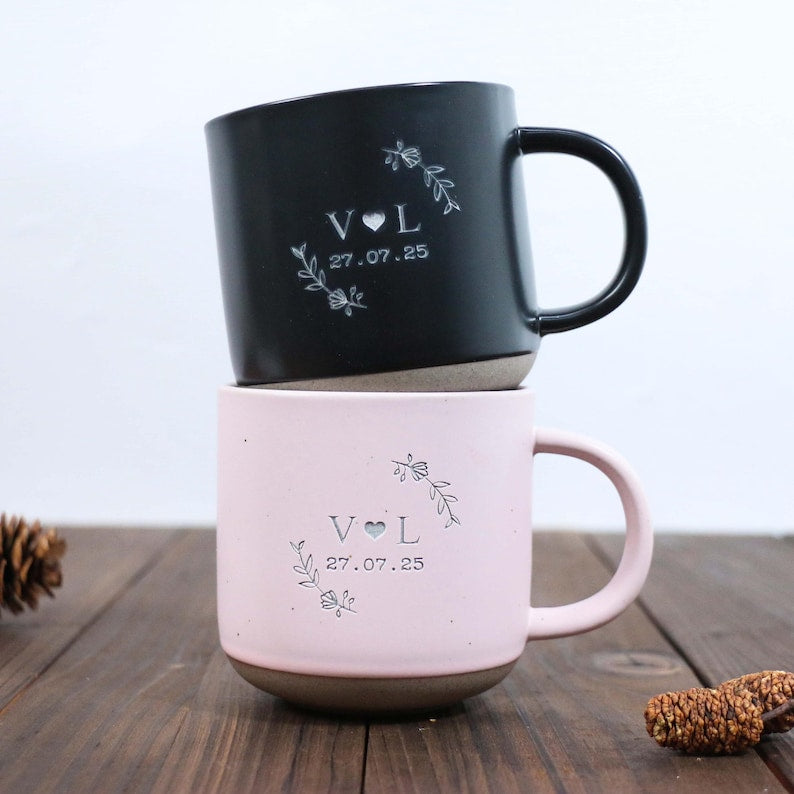 Custom Mr & Mrs Coffee Mug, Personalized Engagement Pottery Mug, Unique Wedding or Anniversary Mug, New Wedding Gift For Couple