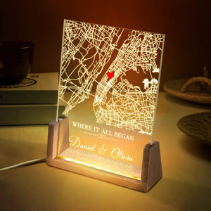 Personalized Map Print Night Light, Anniversary Gifts for Him, Where It All Began Map Night Light,Our First Date Night Light, Valentine Gift