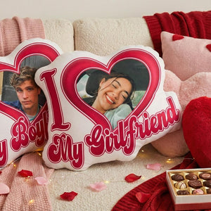 Custom Photo Heart Pillow, Personalized Plush Throw Pillow, Couple Portrait Cushion, Valentine Decor