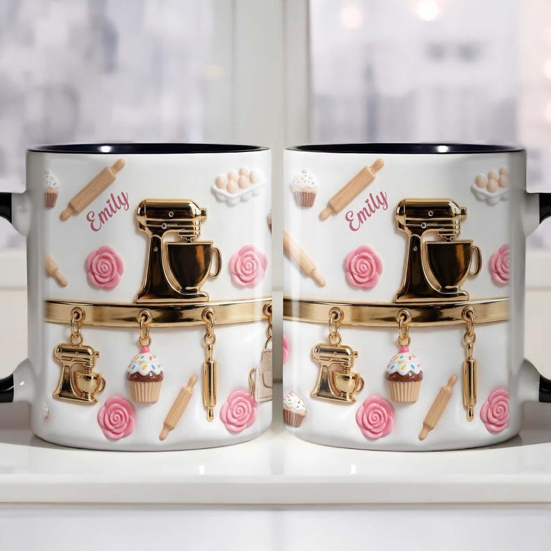 Personalized Baking Lover Mug, Custom Accent Coffee Mug, Cute Baking Tools Design, Gift For Bakers and Kitchen Lovers