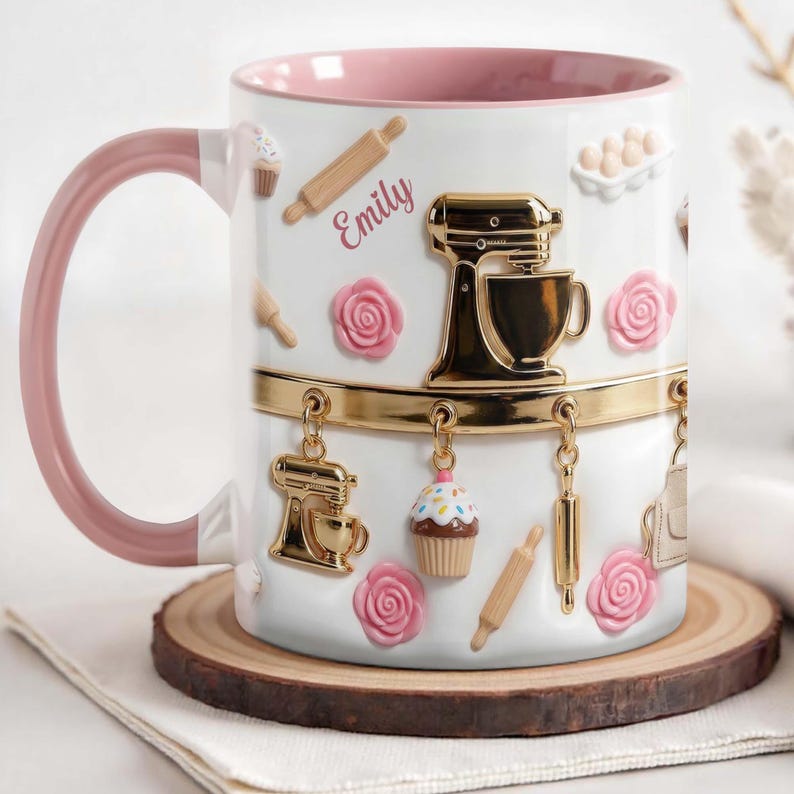 Personalized Baking Lover Mug, Custom Accent Coffee Mug, Cute Baking Tools Design, Gift For Bakers and Kitchen Lovers