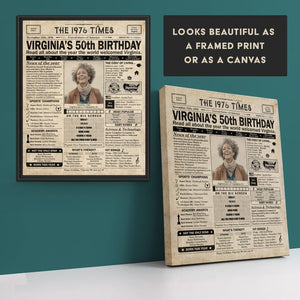50th Birthday newspaper poster, Printable 50th birthday party decor, Birthday poster containing news & highlights from 1976 in USA