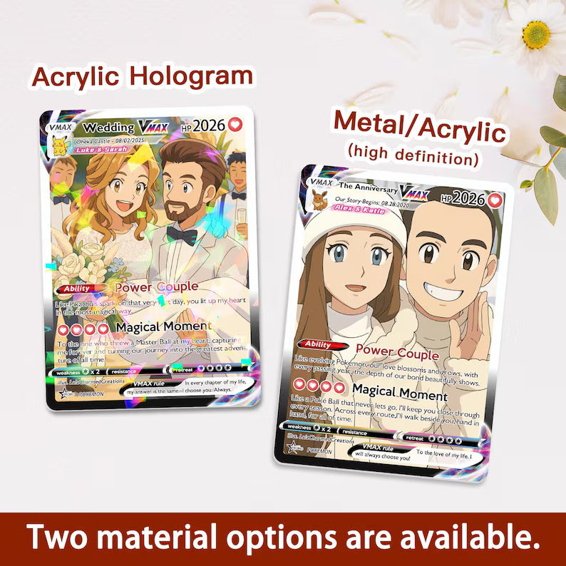 Personalized Anniversary Card, Custom Photo PKM Card, Anime Wedding Card, Anniversary Gift, Custom Card for Couple, Valentine's Day Gift