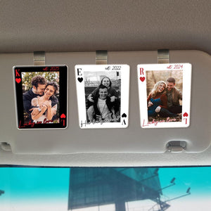Personalized Couple Photo Visor Clip, Drive Safe Gift for Him, Valentines Day Gift for Boyfriend, Couple Playing Card Car Visor Clip