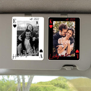 Personalized Couple Photo Visor Clip, Drive Safe Gift for Him, Valentines Day Gift for Boyfriend, Couple Playing Card Car Visor Clip