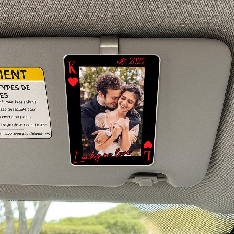 Personalized Couple Photo Visor Clip, Drive Safe Gift for Him, Valentines Day Gift for Boyfriend, Couple Playing Card Car Visor Clip